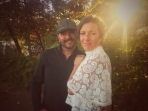 A couple in nature on their wedding day